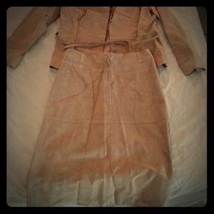 Isaac mizrahi leather suede jacket skirt suit